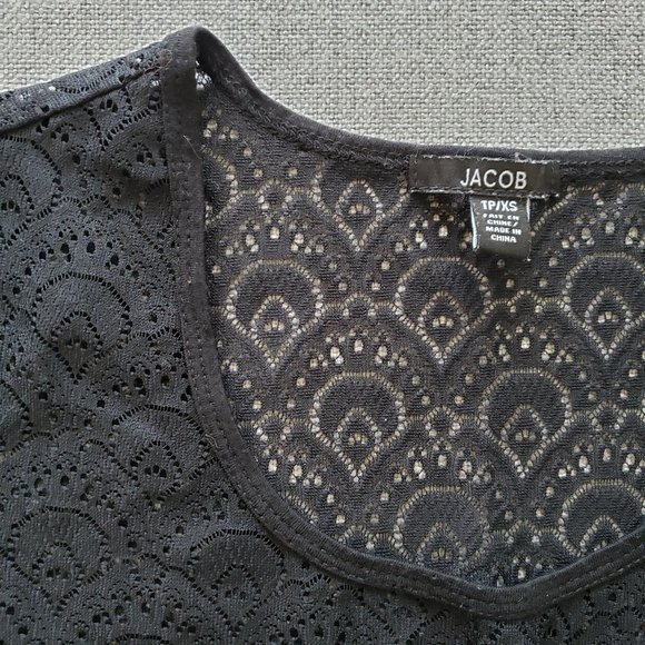 Black Peplum Top with Art Deco pattern - Picture 2 of 4